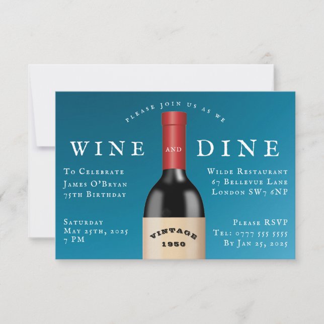 Invitation Dîner et vin Vintage Anniversaire (Devant)