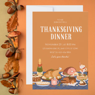 Invitation Dîner Festif Orange Thanksgiving