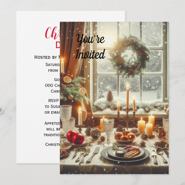 Invitation Dîner / Fête de Noël Vintage  (Devant / Derrière)