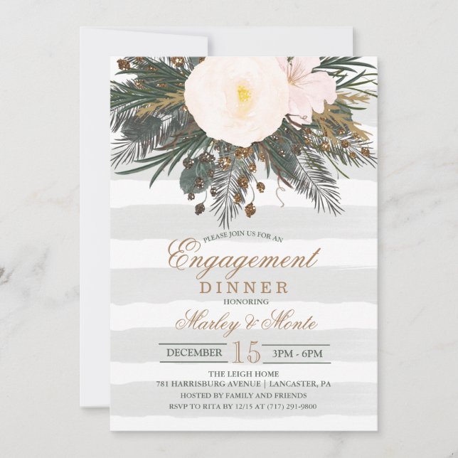 Invitation Dîner Fiançailles Floral d'hiver (Devant)
