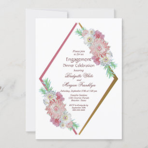 Invitation Dîner Fiançailles géométrique rose Floral