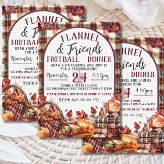 Invitation Dîner Flannel & Friends Football Friendsgiving