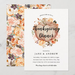 Invitation Dîner Floral Citrouille Thanksgiving