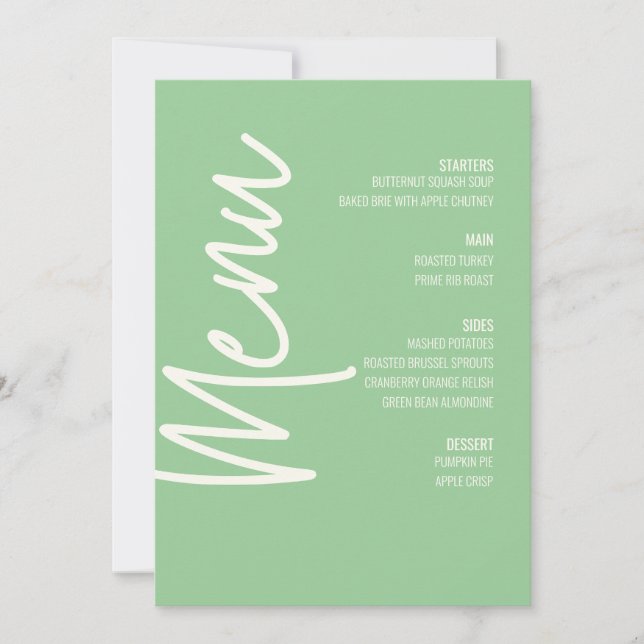 Invitation Dîner Floral Menu Mariage Vert Thanksgiving (Devant)