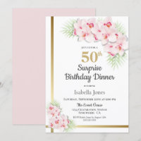 Dîner Floral rose et or Surprise 50e anniversaire
