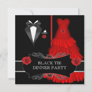 Invitation Dîner Formel Soirée Blanc Noir Cravate Rouge 2a