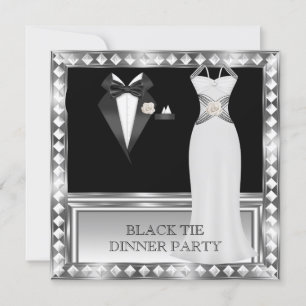 Invitation Dîner Formel Soirée Blanc Noir Nœud Papillon Holly