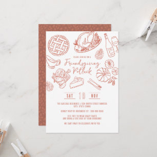 Invitation Dîner Friendsgiving Dessin à Main Levée Nourriture