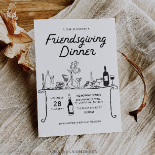 Invitation Dîner Friendsgiving Dessiné à la Main