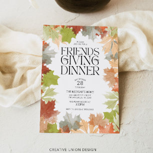 Invitation Dîner Friendsgiving Feuilles d'Automne Dîner Rusti