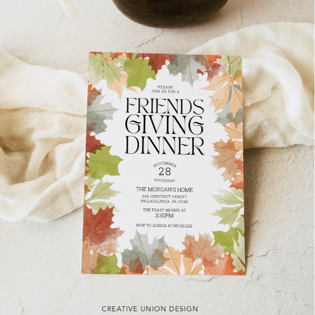 Invitation Dîner Friendsgiving Feuilles d'Automne Rustique (Créateur téléchargé)