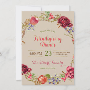 Invitation Dîner Friendsgiving Pommes Automne Cannelle Roses