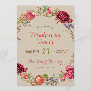 Invitation Dîner Friendsgiving Pommes Automne Cannelle Roses