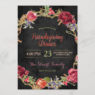 Invitation Dîner Friendsgiving Pommes Automne Cannelle Roses