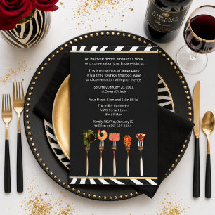 Invitation Dîner gastronomique moderne en noir et blanc & Vin