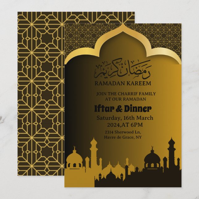 Invitation Dîner Gold Iftar Ramadan 2025 1446 (Devant / Derrière)