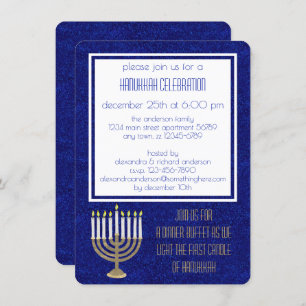Invitation Dîner Hanoukka Gold Menorah Hanoukka Sameach
