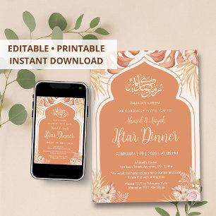 Invitation Dîner Iftar Arc Islamique Floral Terracotta Bohème