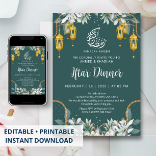 Invitation Dîner Iftar de Ramadan à motif sarcelle traditionn