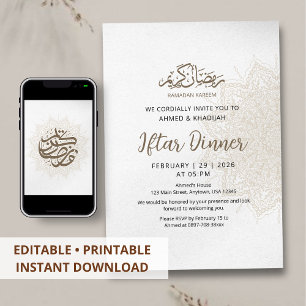 Invitation Dîner Iftar de Ramadan sur papier mandala vintage