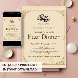 Invitation Dîner Iftar de style vintage avec mosquée en ligne