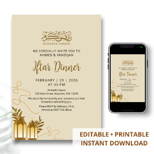 Invitation Dîner Iftar des Lanternes Dorées Traditionnelles d