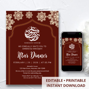 Invitation Dîner Iftar minimaliste Mandala Ramadan en or