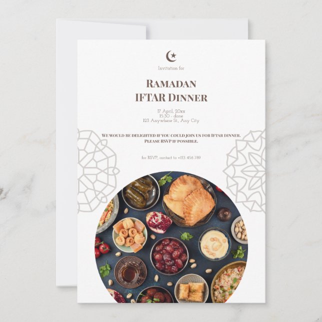 Invitation Dîner Iftar Ramadan Blanc Brun (Devant)