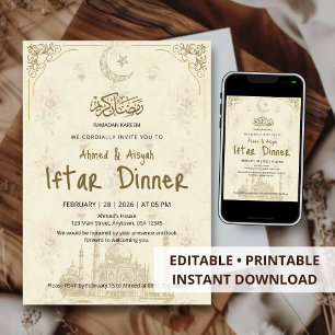 Invitation Dîner Iftar Ramadan Kareem Mosquée Or Vintage