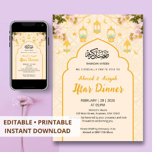 Invitation Dîner Iftar sous lanterne florale bohème et arche