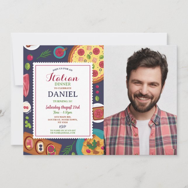 Invitation Dîner Italien Anniversaire Fête Pizza Déjeuner Pho (Devant)