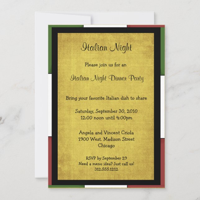 Invitation Dîner Italien Taille de l'invitation 5x7 (Devant)