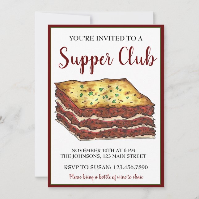 Invitation Diner italien Viande De Boeuf Lasagne Diner Party (Devant)