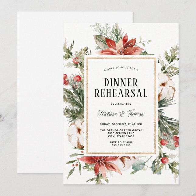 Invitation Dîner Mariage hiver verdoyant (Devant / Derrière)