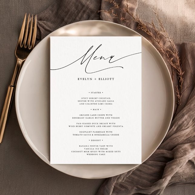 Invitation Dîner Mariage simple 5 x 7 pouces Modèle de menu (Créateur téléchargé)