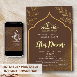 Invitation Dîner minimaliste de Ramadan Iftar avec des lignes