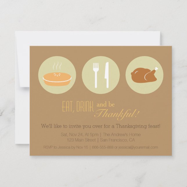 Invitation Dîner minimaliste moderne de thanksgiving (Devant)