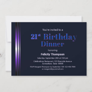 Invitation Dîner moderne bleu et violet 21e anniversaire