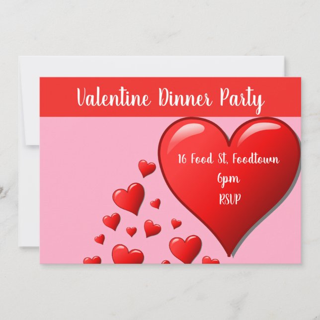 Invitation Dîner moderne de coeurs de Valentine (Devant)