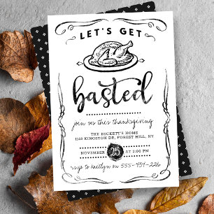 Invitation Dîner moderne Thanksgiving "Let's Get Basted"