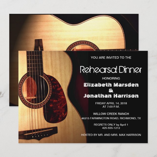 Invitation Dîner musical de répétition de guitare moderne (Devant / Derrière)