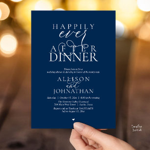 Invitation Dîner Navy Blue Happily Ever After Mariage Moderne