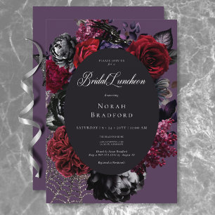 Invitation Dîner nuptial noir d'Halloween Glam Floral violet