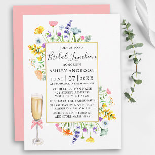Invitation Dîner nuptial rose or Fleur sauvage