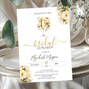 Invitation Dîner nuptial Roses blanches en verre de champagne