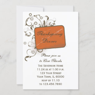 Invitation Dîner Orange Abstrait Floral Thanksgiving