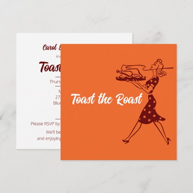 Invitation Dîner Orange Retro Thanksgiving (Devant / Derrière)