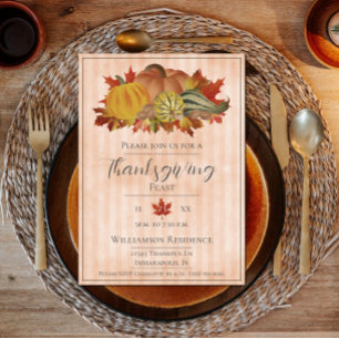 Invitation Dîner Orange Thanksgiving Citrouilles et Squash