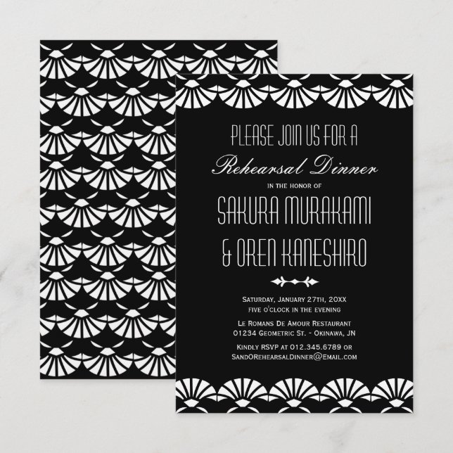 Invitation Dîner oriental noir de répétition de style d'art (Devant / Derrière)