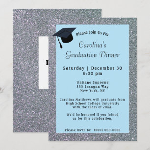 Invitation Dîner Parties scintillant Argent Léger Bleu Gradua